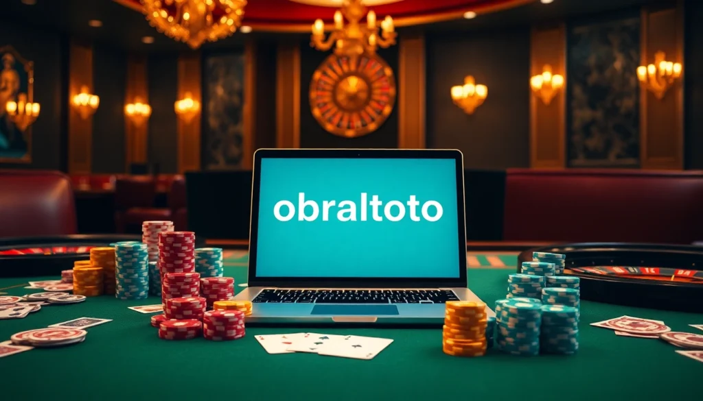 Engage with obraltoto through a vibrant casino setup featuring exciting slots and poker elements.