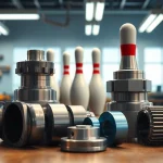 Bowling parts for Brunswick displayed in a modern workshop, highlighting quality and innovation.