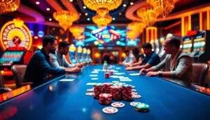 VUA99 players enjoying a thrilling online gaming experience at a luxurious casino.