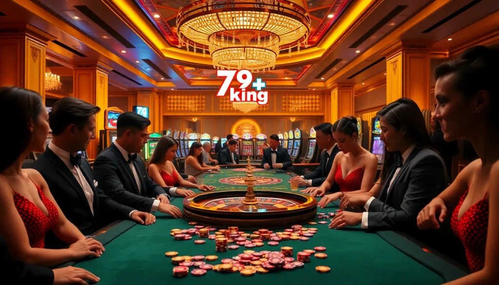 Players enjoying a thrilling game experience at 79king casino with vibrant tables and elegant decor.