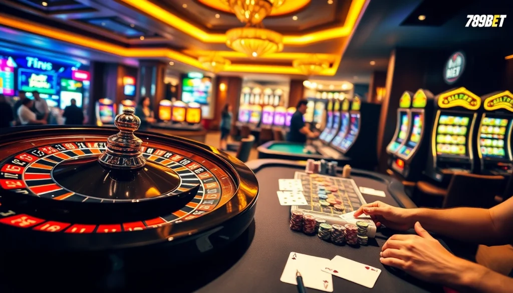 Experience the thrill of 789BET đăng nhập with vibrant casino tables and immersive online gaming visuals.