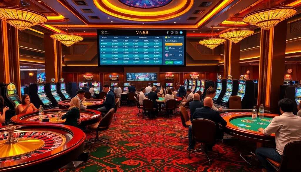 Players enjoying their luck at VN88 casino tables with exciting games on display.