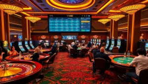 Players enjoying their luck at VN88 casino tables with exciting games on display.