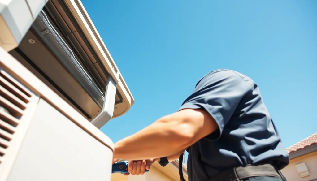 Technician conducting ac repair phoenix az in a residential setting under a clear blue sky.