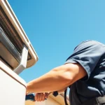 Technician conducting ac repair phoenix az in a residential setting under a clear blue sky.