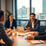 Engaging with a business coach los Angeles in a dynamic conference room setting.