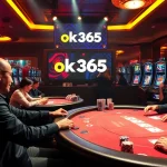 Experience the thrill of high-stakes poker at OK 365 casino with vibrant slot machines and professional dealers.