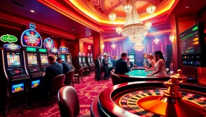The electrifying atmosphere of a casino showcasing gambling excitement through immersive gameplay at https://thabetc.net/.