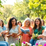 Engaging mothers event at https://giveaways4mom.com illustrating community joy and connection.