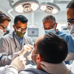 Engaged team performing hair transplant london in a modern, professional clinic setting.