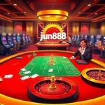 Experience thrilling gameplay at jun888 with vibrant casino tables and slot machines.