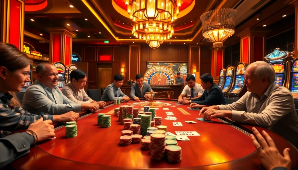 Experience an exhilarating moment at Trang chủ luck8 with players engaged in a high-stakes poker game.