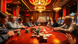 Experience an exhilarating moment at Trang chủ luck8 with players engaged in a high-stakes poker game.