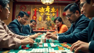 Menggambarkan permainan mahjong ways 2 di suasana tradisional dengan pemain yang fokus.