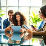 Engaging with mobile CRM software in a collaborative business environment.