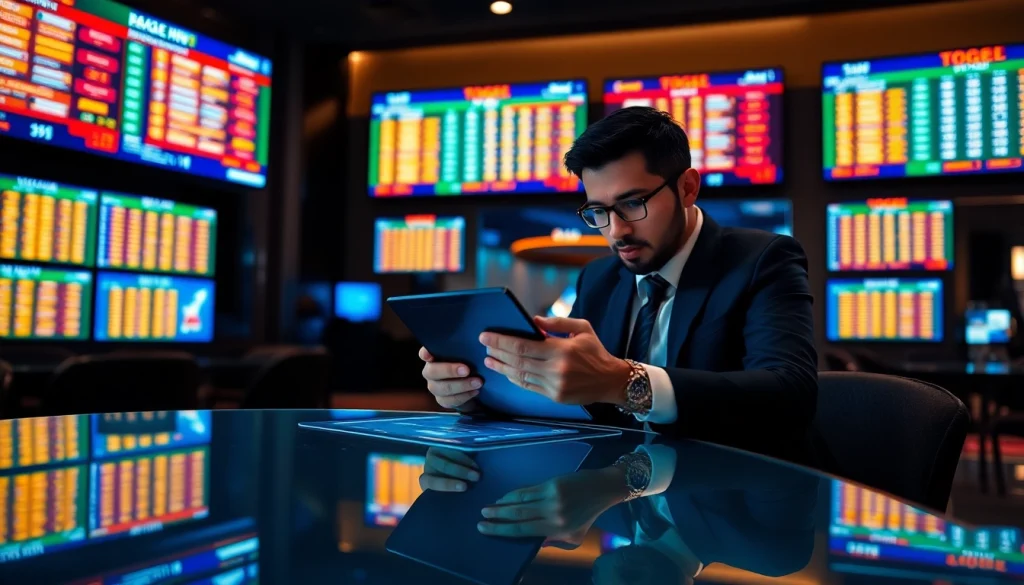 Menganalisis togel online dengan serius di meja kaca yang elegan.