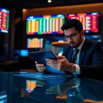 Menganalisis togel online dengan serius di meja kaca yang elegan.