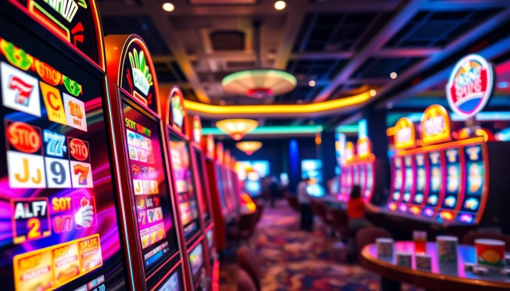 Menangkan slot deposit 5000 dengan mesin slot berwarna-warni yang menyala.