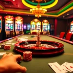 Play at Nhà cái MMOO with vibrant casino tables, cards, and roulette for an exciting gambling experience.