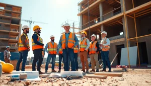 Engaged New Jersey General Contractor interacting with a diverse construction team at a job site.