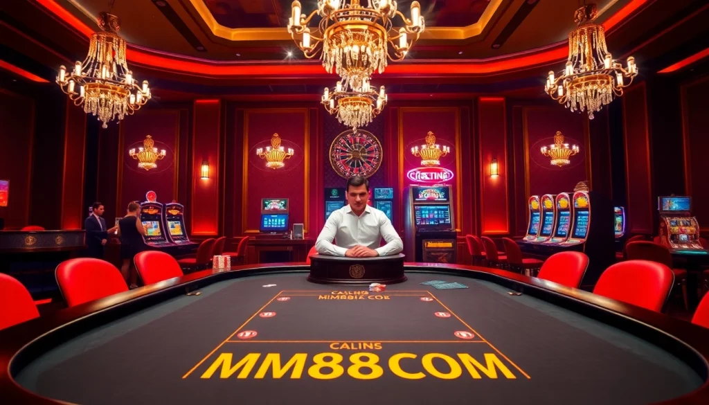 Experience the excitement of MM88COM with vibrant poker chips and a roulette wheel.