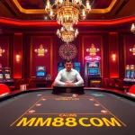 Experience the excitement of MM88COM with vibrant poker chips and a roulette wheel.