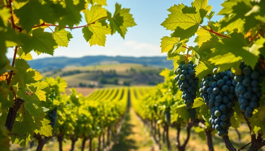 Enjoying beautiful views at clarksburg wineries with ripe grapes on the vine in a sunny vineyard.