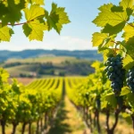 Enjoying beautiful views at clarksburg wineries with ripe grapes on the vine in a sunny vineyard.