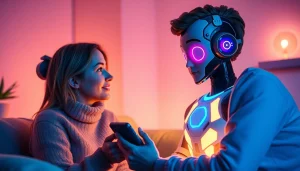AI chat porn scenario: engaging interaction between user and AI character, colorful digital art.
