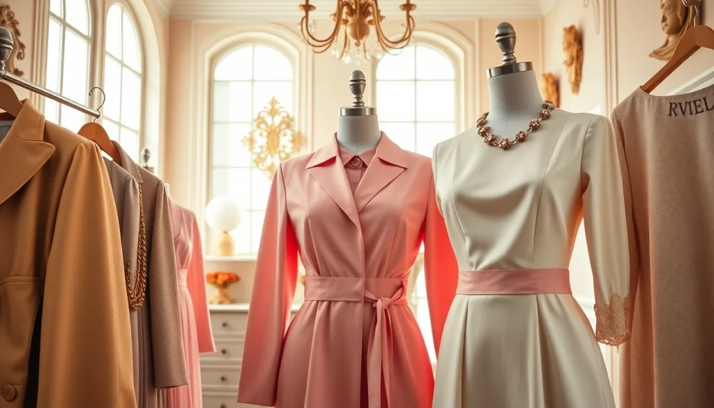 Rivelle fashion pieces showcased elegantly in a boutique with warm, inviting decor.