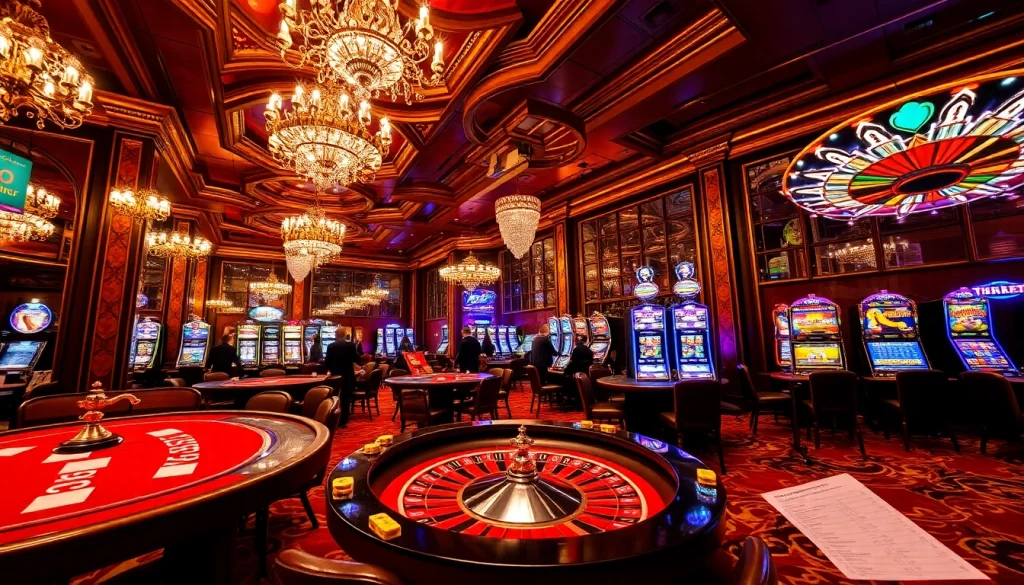 Experience thrilling gaming at THABET with vibrant slot machines and luxurious casino tables.
