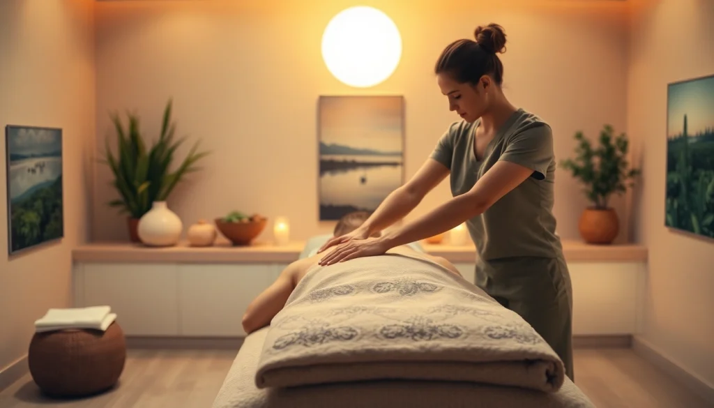 마사지 기술을 적용하는 전문가와 편안한 환경의 마사지 세션