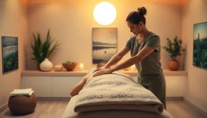 마사지 기술을 적용하는 전문가와 편안한 환경의 마사지 세션