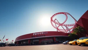 Experience excitement at Ferrari World Yas Island, Abu Dhabi, with the roller coaster and stunning architecture.