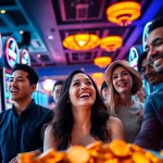 Exciting scene of players enjoying slot games at hoki138's vibrant online casino.