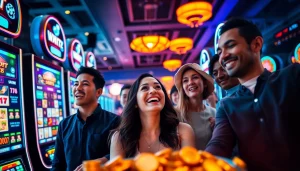 Exciting scene of players enjoying slot games at hoki138's vibrant online casino.