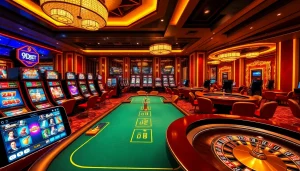 9Dbet immersive casino experience with vibrant slot machines and elegant poker tables.