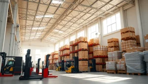 View of a spacious warehouse near me featuring organized shelving and equipment for storage.