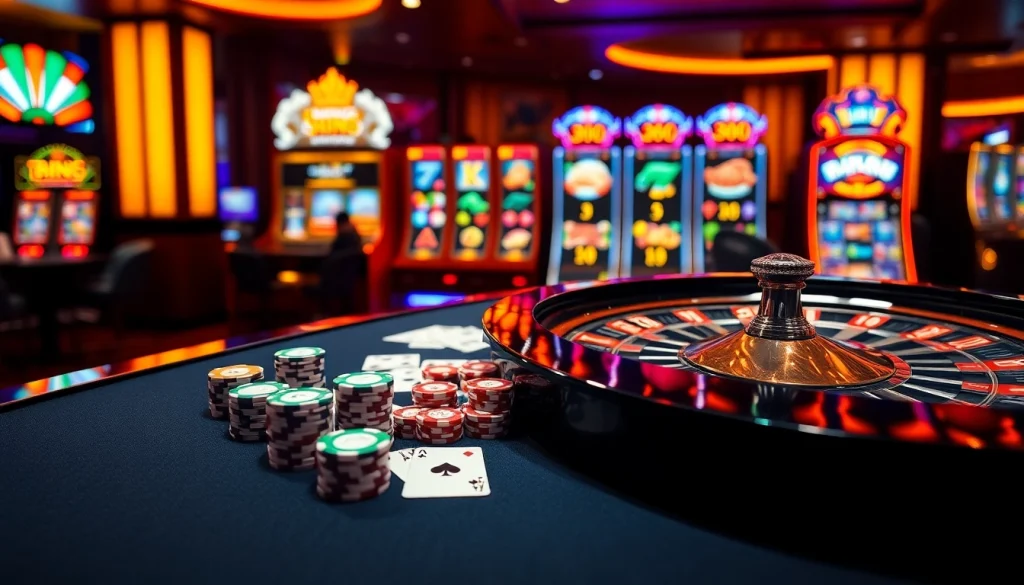 Experience the excitement of KING88 with vibrant casino tables and dynamic slot machines.