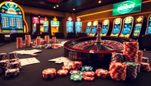 Experience the thrilling atmosphere of sinbet.ink with dynamic casino elements like poker chips and roulette.