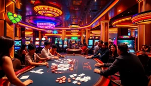 Engaging in high-stakes betting at Nhà cái OK365, showcasing vibrant casino activities.