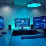 快连VPN interface displayed in a modern workspace, symbolizing security and connectivity.