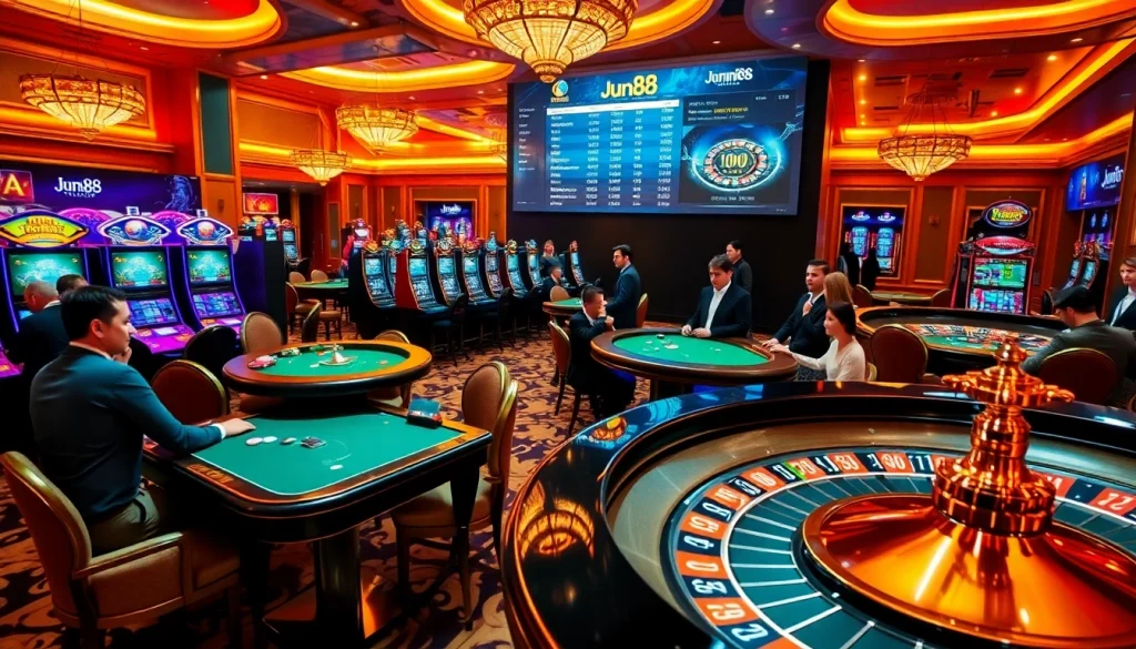 Experience thrilling gameplay at jun88 com with vibrant casino tables and live betting excitement.