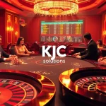 Experience high-stakes action with Kjc solutions at a luxurious casino poker table.