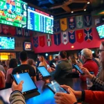 Engaged fans enjoying sports betting in Oklahoma at a lively sports bar.