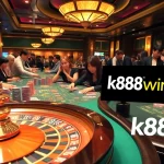 Exciting gaming action at the nhà cái k88win casino table with vibrant chips and a spinning roulette wheel.