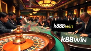 Exciting gaming action at the nhà cái k88win casino table with vibrant chips and a spinning roulette wheel.