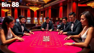 Players engaging in Baccarat at a luxurious Bin88 casino atmosphere filled with excitement.