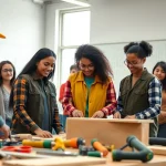 Engaged students in a construction education lesson in Colorado focusing on hands-on learning.