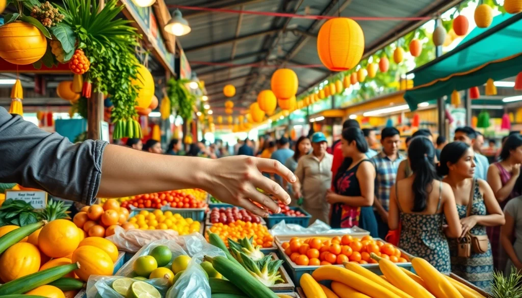 Petani toto market bustle highlighting colorful produce and joyful exchanges